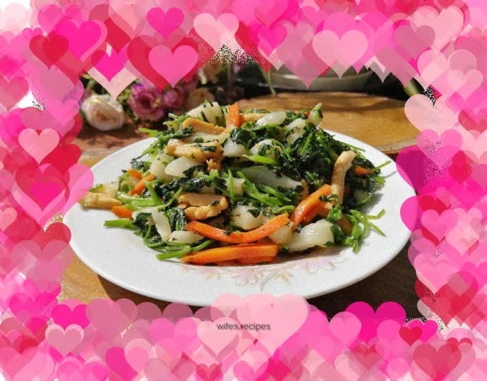 Fried rice cake with shredded pork and flowers