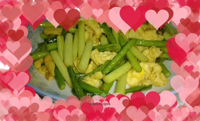 Delicious food - garlic sprouts and eggs