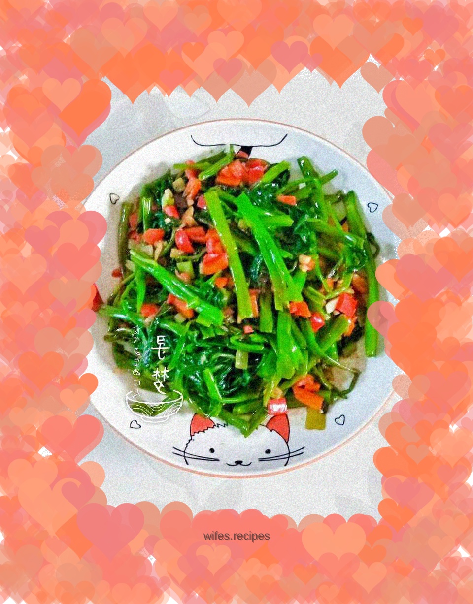 Stir-fried Water Spinach with Black Bean Sauce and Bell Pepper