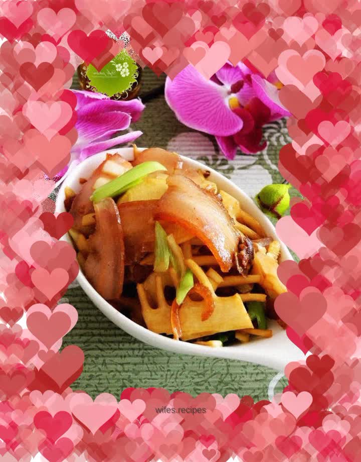 Stir-fried bacon with spring bamboo shoots