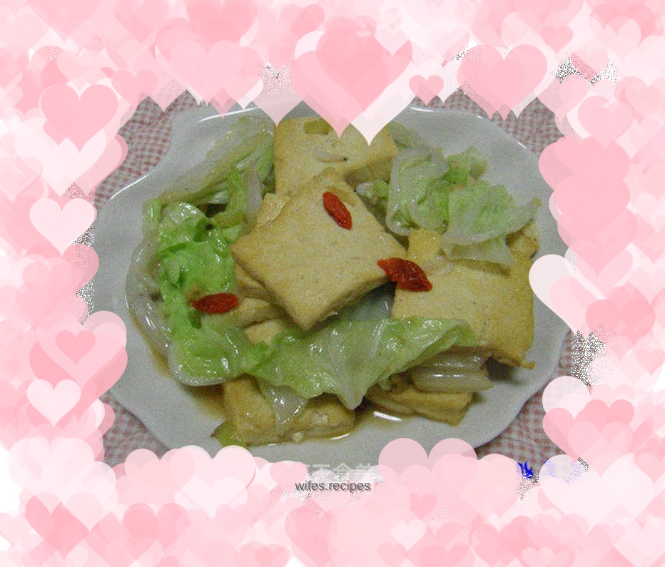 Braised tofu with cabbage and shrimp skin