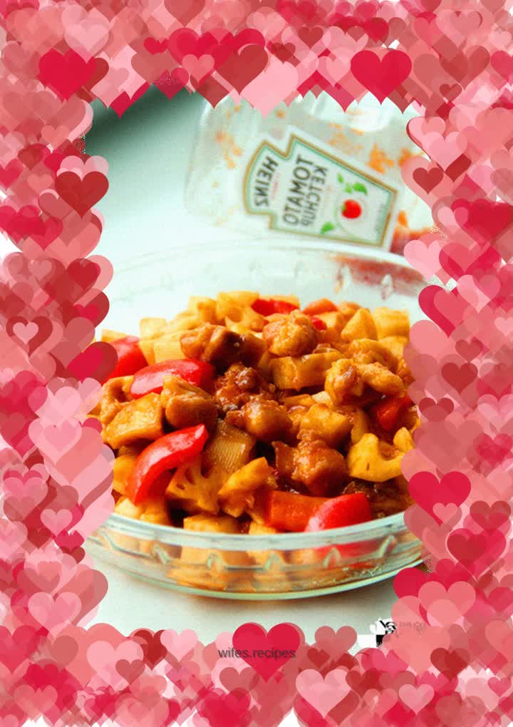 Homemade sweet and sour chicken balls with lotus root