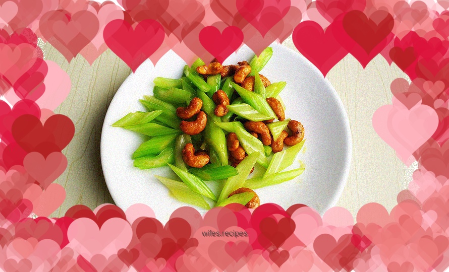 Charcoal roasted cashew nuts and celery