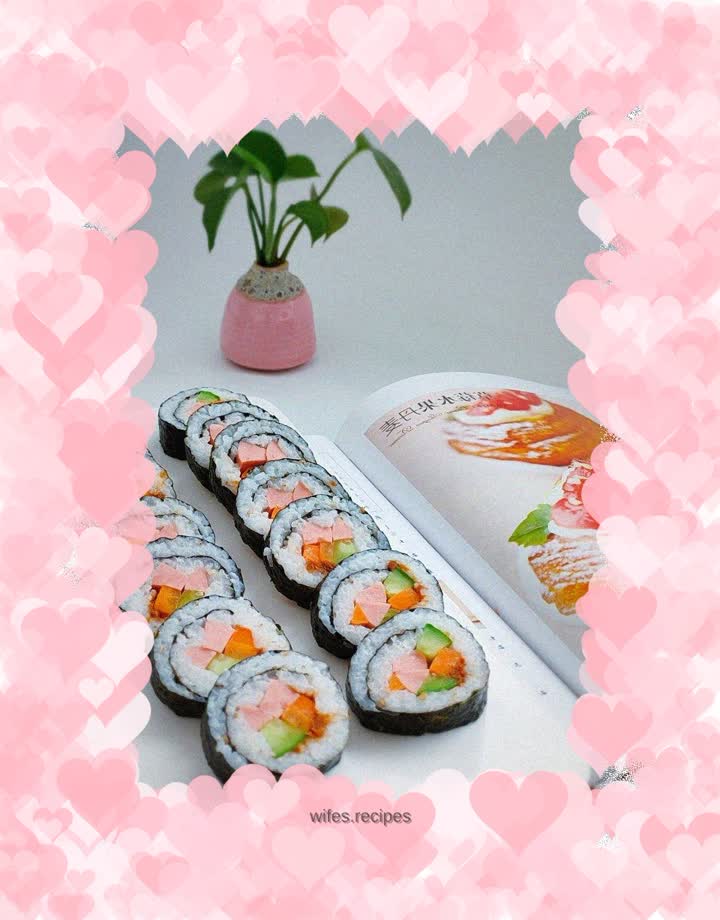 Meat floss, ham and vegetable sushi
