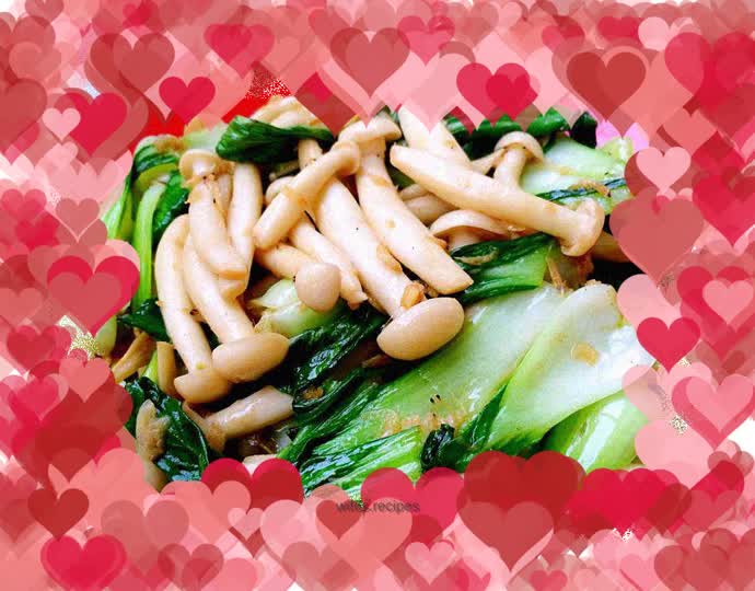 Stir-fried green vegetables with white jade mushrooms