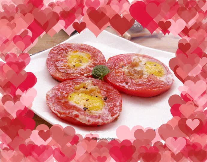 Fried quail eggs with tomatoes