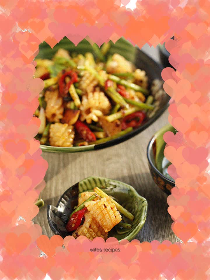 Stir-fried squid with black bean and garlic sprouts