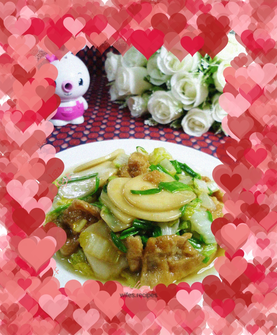 Stir-fried rice cake with baby vegetable oil and gluten