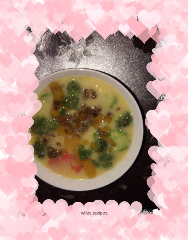 Steamed Egg with Minced Beef, Broccoli, Carrot