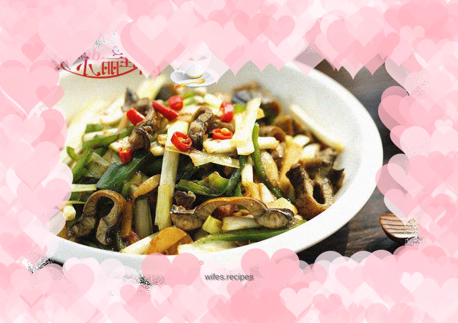 Fried shredded eel with green pepper and leek