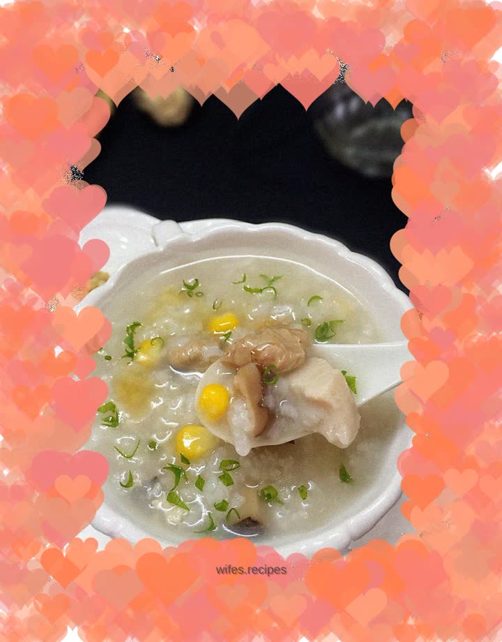 Mushroom, walnut and chicken porridge