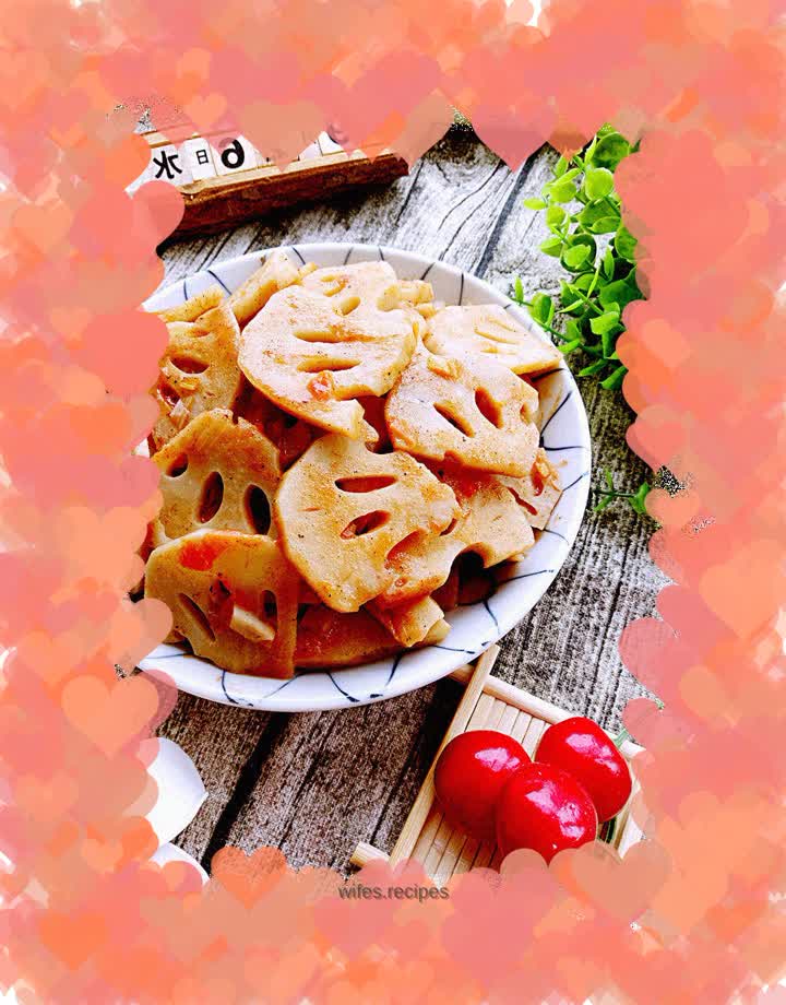 Lotus root slices with tomato sauce