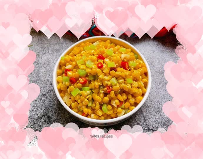 Stir-fried corn with millet, pepper, lettuce