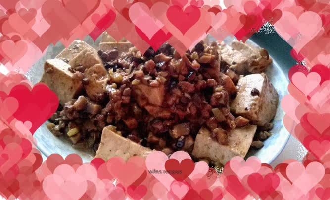 Stewed tofu with mushroom and mixed sauce