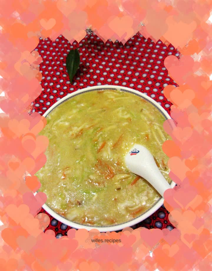 Seasonal vegetable soup with mushrooms, dragon and fish suitable for all ages