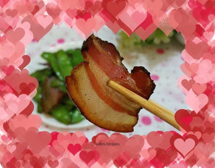 Stir-fried snow peas with bacon