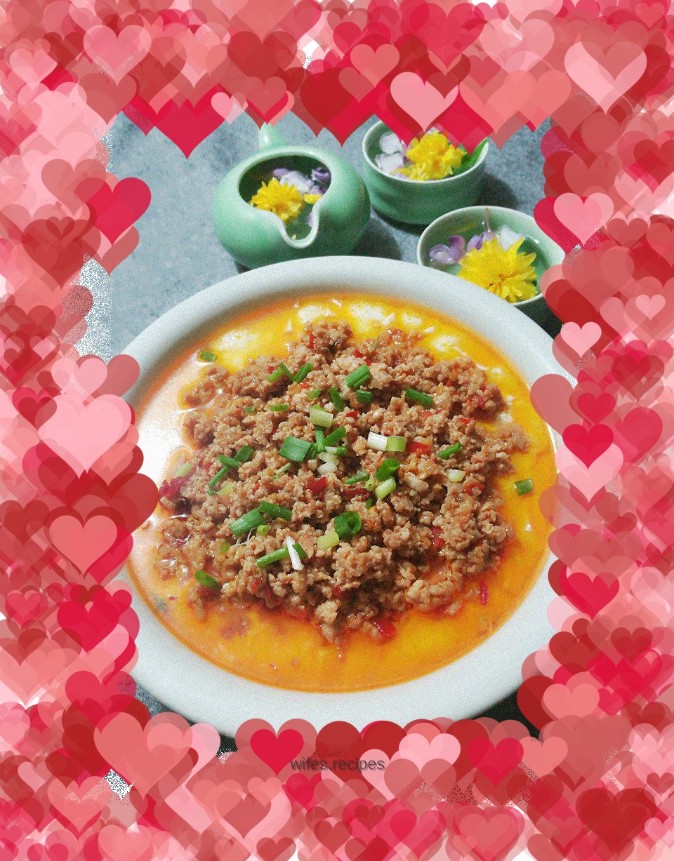Steamed tofu with minced meat and eggs