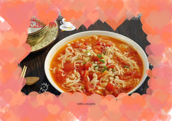 Stir-fried Enoki Mushrooms with Tomatoes