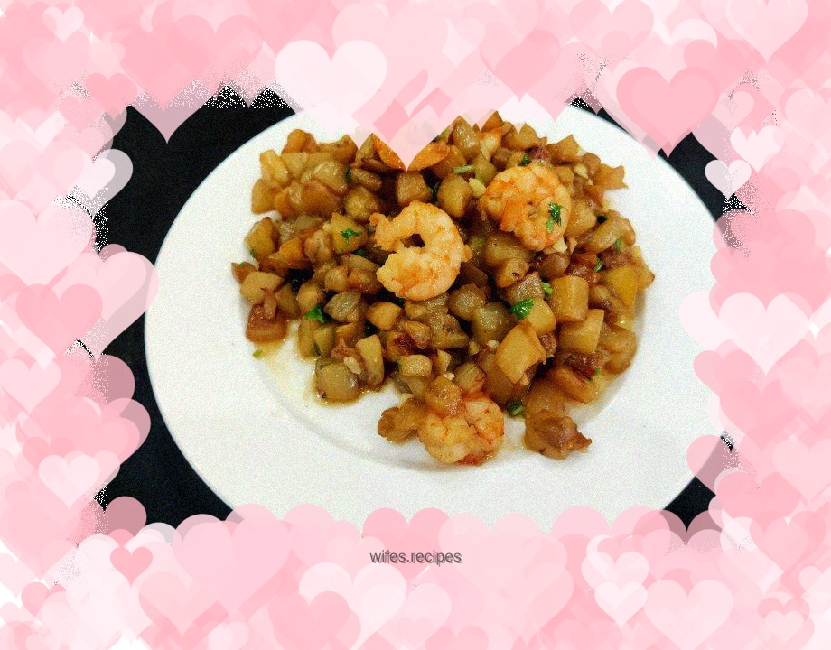 Fried eggplant with shrimps