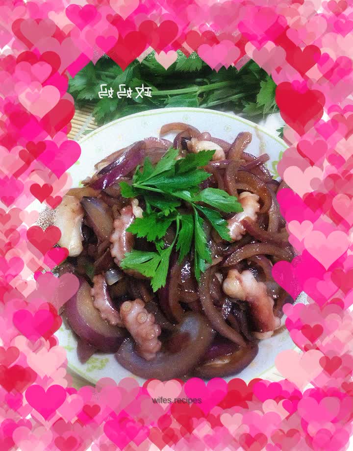Fried octopus with onions