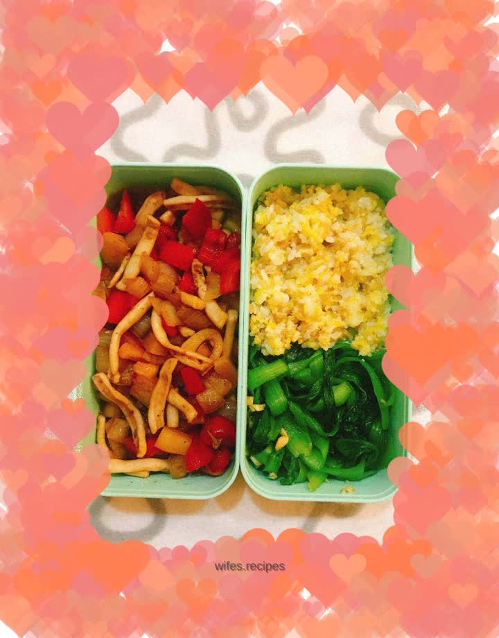 Colorful pepper and squid bento