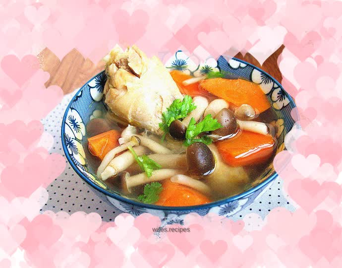 Chicken Leg, Carrot and Mushroom Soup