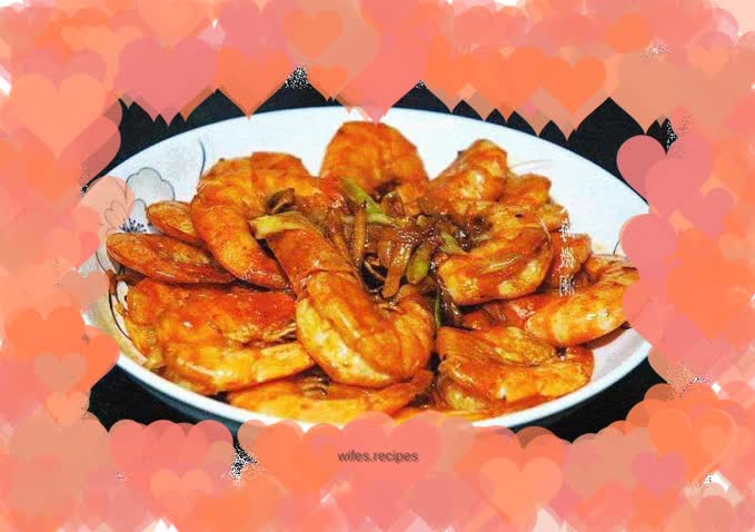 Stir-fried prawns with onion and ginger