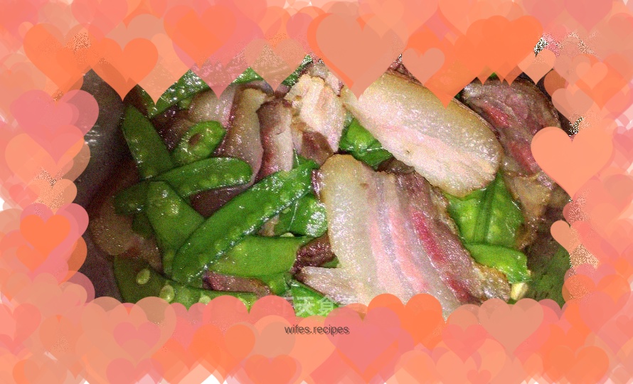 Stir-fried bacon with snow peas