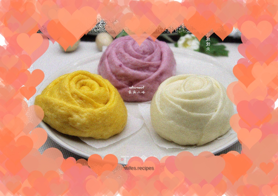 Colorful rose steamed buns