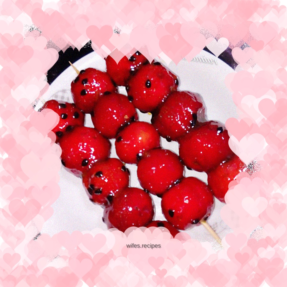 Candied haws with passion fruit jam