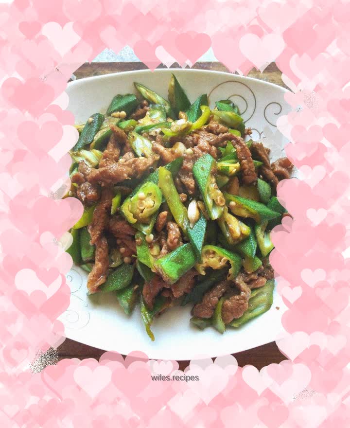 Stir-fried shredded pork with okra