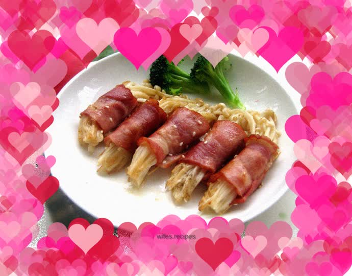 Pan-fried Enoki Mushrooms and Bacon Rolls