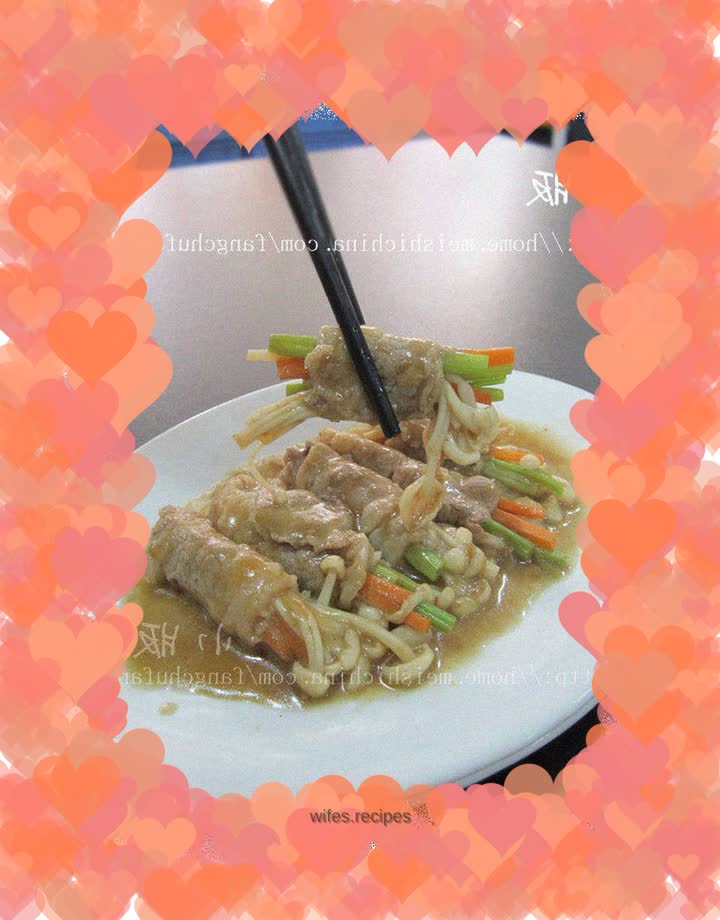 Two-color enoki mushroom fat beef roll