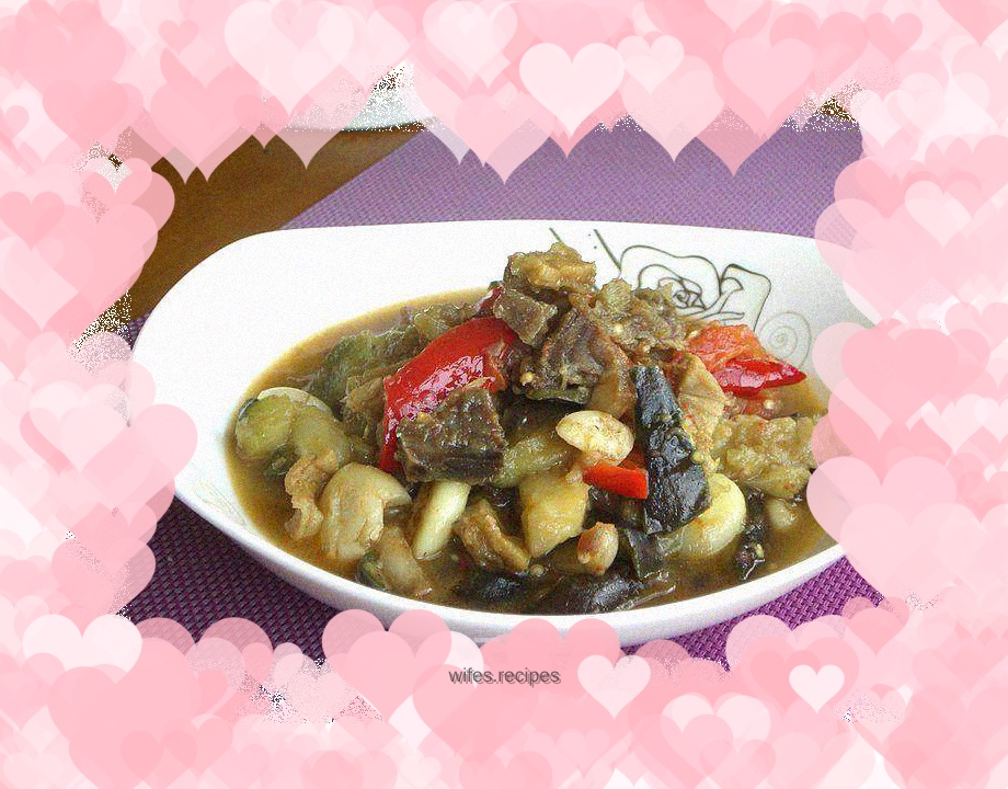 Dried salted fish and stewed eggplant