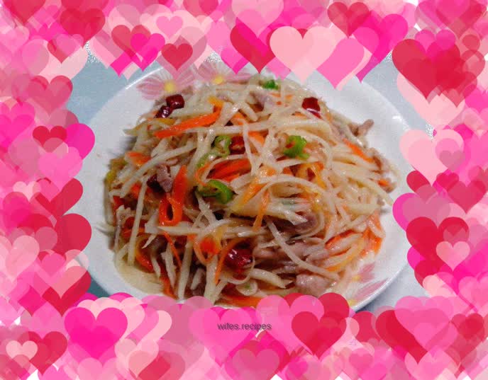 Fried three shredded shreds