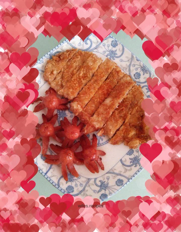 Fried chicken steak with baby octopus