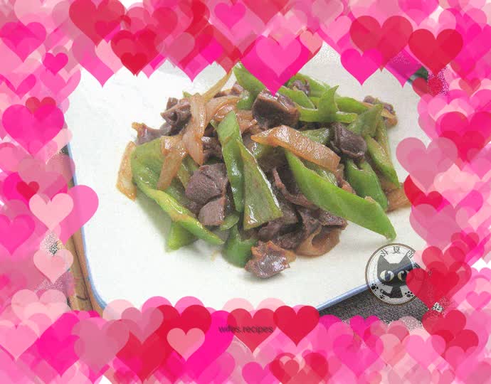 Fried chicken gizzards with onions and green peppers