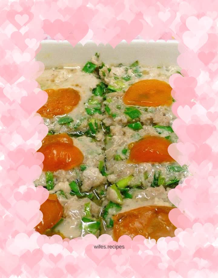 Steamed Pork Patties with Raw Salted Egg and Chives ☆Steamed Pork Patties 9