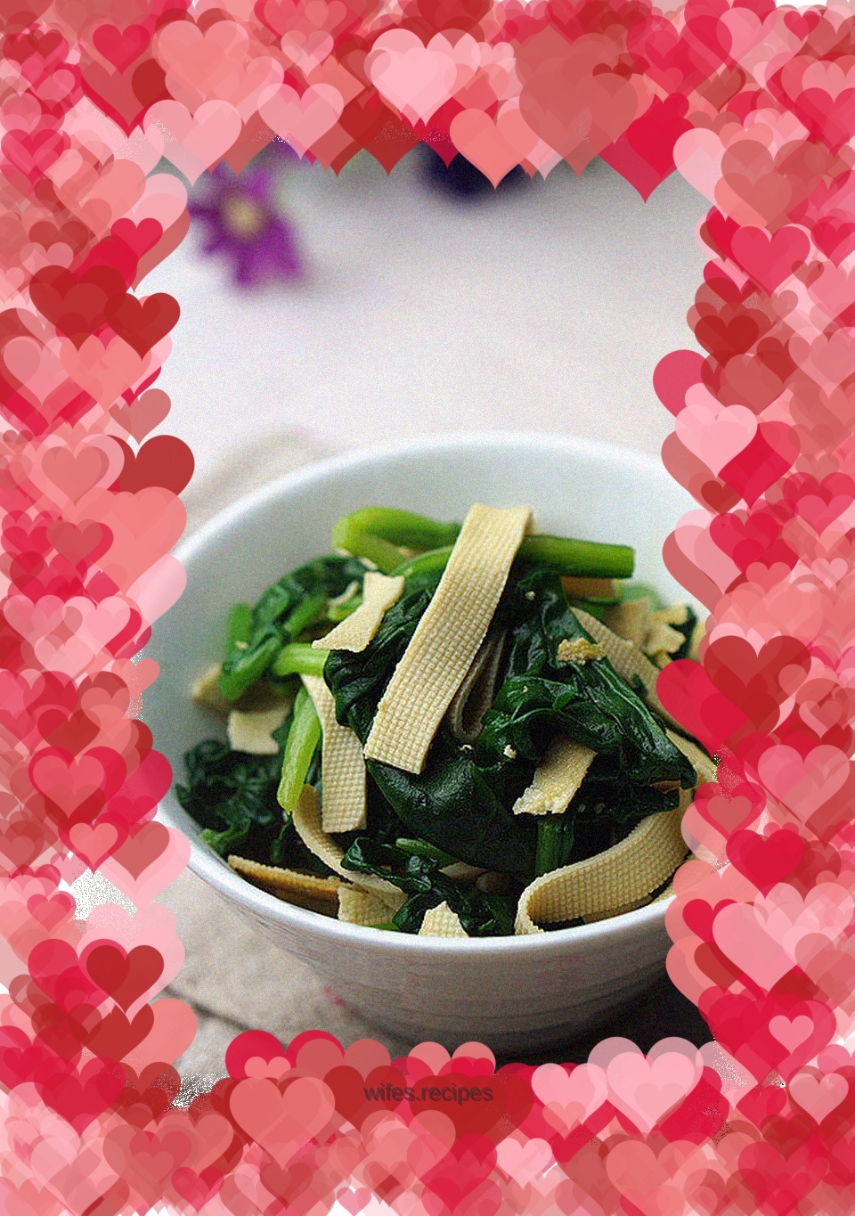 Stir-fried tofu skin with spinach