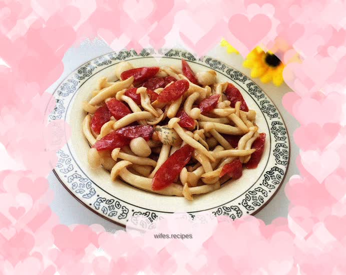 Stir-fried Chinese Sausage with White Jade Mushroom