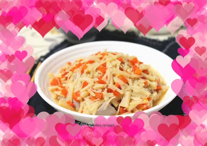 Enoki mushrooms topped with taro and yam
