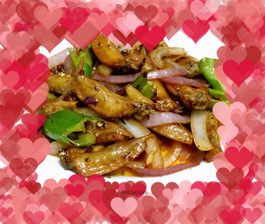 Spicy onion and green pepper chicken wing tips--intense and fresh