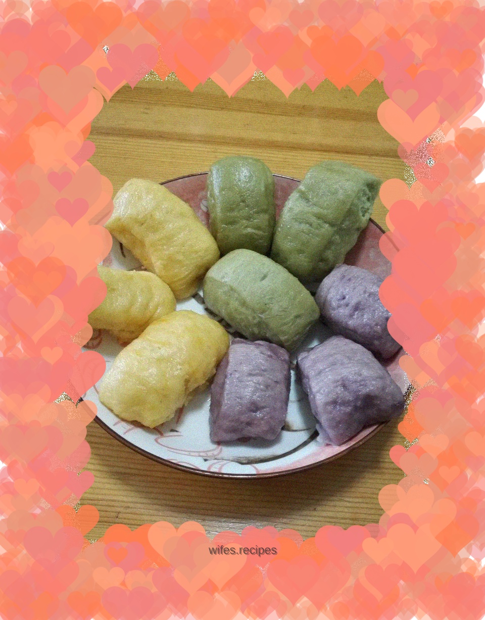 Sweet potato, purple potato, spinach steamed bun