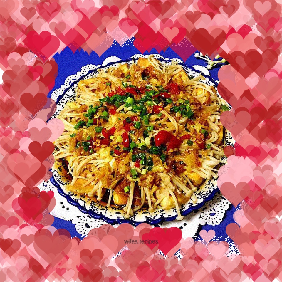 Steamed Enoki Mushrooms with Garlic Tofu