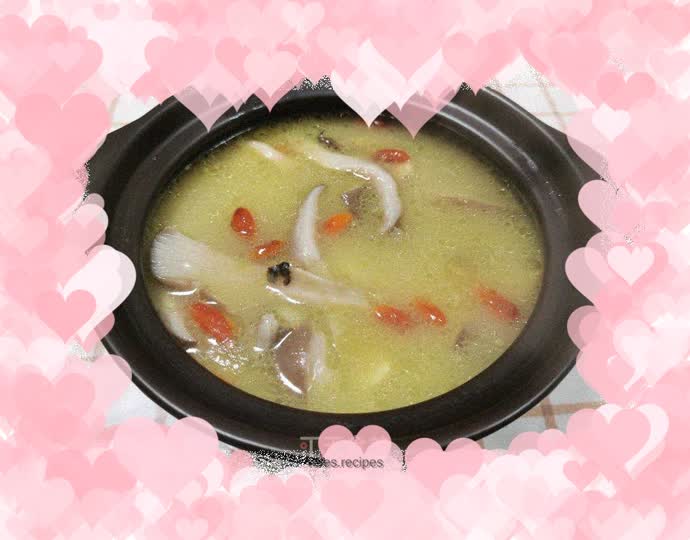 Black fish and mushroom soup