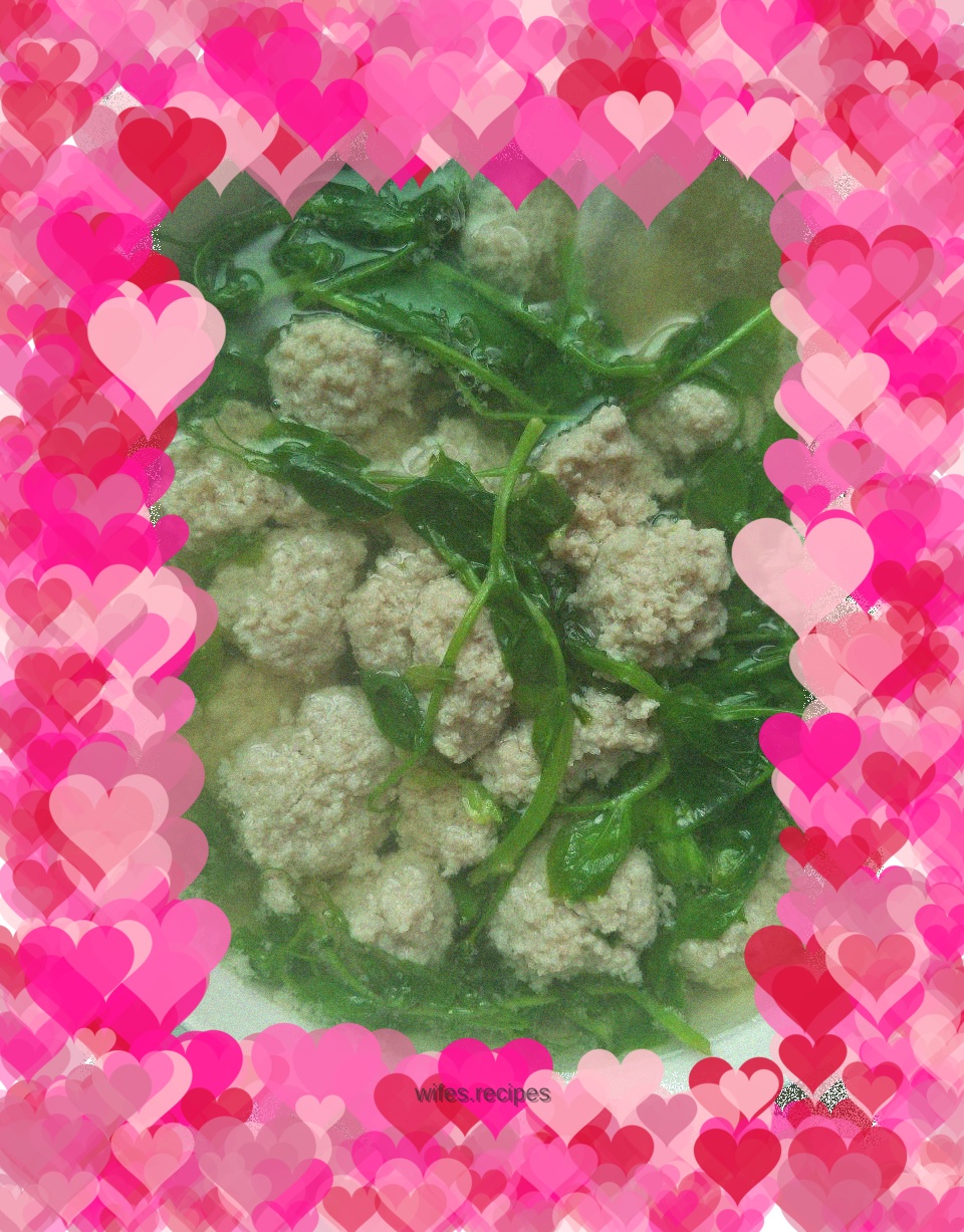 Pea tip meatball soup