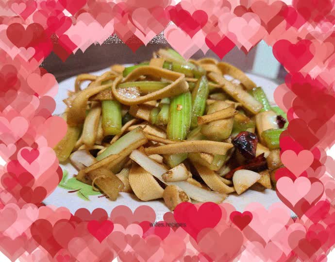 Stir-fried tofu skin with celery