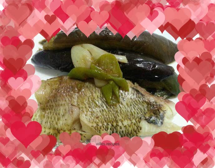 Cod stewed with eggplant