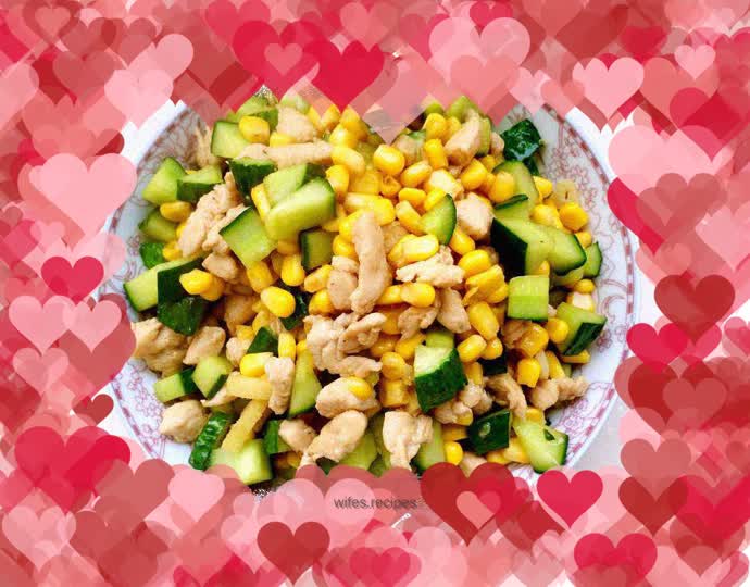Stir-fried chicken with cucumber and corn