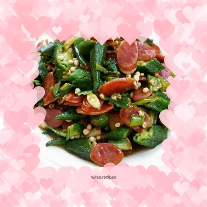 Fried pork with okra and sausage